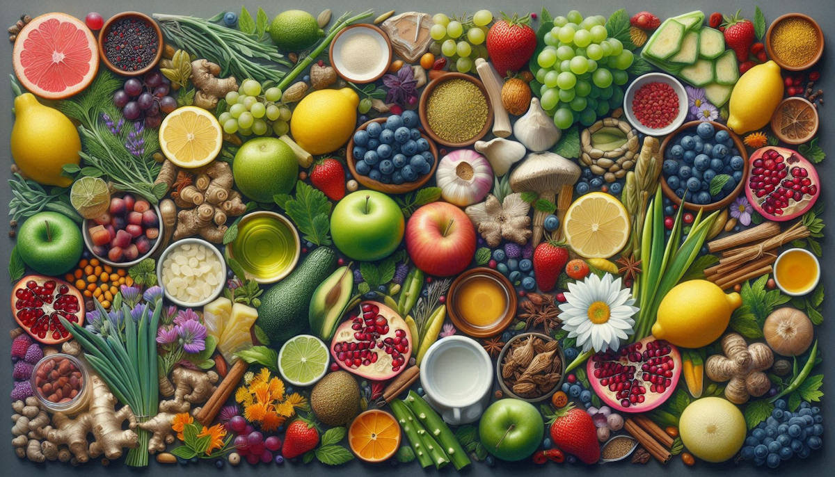 APLGO BTY drop — skin and beauty botanicals including collagen-supporting fruits, berries, and phytonutrients