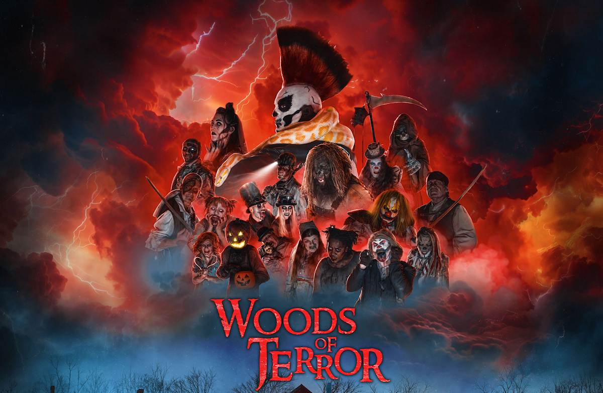 Eerie nighttime atmosphere at Woods of Terror haunted attraction in Greensboro North Carolina — fog, darkness, and the promise of genuine dread